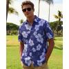 image:imageKYKU Mens Hawaiian Shirts Short Sleeve Button Down Summer Vacation Beach Shirts Pleated Back with PocketNavy Blue Hibiscus