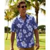 image:imageKYKU Mens Hawaiian Shirts Short Sleeve Button Down Summer Vacation Beach Shirts Pleated Back with PocketNavy Blue Hibiscus