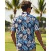 image:imageKYKU Mens Hawaiian Shirts Short Sleeve Button Down Summer Vacation Beach Shirts Pleated Back with PocketNavy Blue Palm Leaf