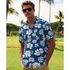 image:imageKYKU Mens Hawaiian Shirts Short Sleeve Button Down Summer Vacation Beach Shirts Pleated Back with PocketNavy Blue White Floral