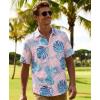 image:imageKYKU Mens Hawaiian Shirts Short Sleeve Button Down Summer Vacation Beach Shirts Pleated Back with PocketPink Blue Tropical Leaf