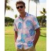 image:imageKYKU Mens Hawaiian Shirts Short Sleeve Button Down Summer Vacation Beach Shirts Pleated Back with PocketPink Blue Tropical Leaf