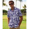 image:imageKYKU Mens Hawaiian Shirts Short Sleeve Button Down Summer Vacation Beach Shirts Pleated Back with PocketRoyal Blue White Flower
