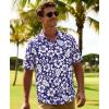 image:imageKYKU Mens Hawaiian Shirts Short Sleeve Button Down Summer Vacation Beach Shirts Pleated Back with PocketRoyal Blue White Flower