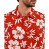 image:imageKYKU Mens Hawaiian Shirts Short Sleeve Button Down Summer Vacation Beach Shirts Pleated Back with PocketRust Red White Hibiscus