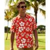 image:imageKYKU Mens Hawaiian Shirts Short Sleeve Button Down Summer Vacation Beach Shirts Pleated Back with PocketRust Red White Hibiscus