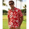image:imageKYKU Mens Hawaiian Shirts Short Sleeve Button Down Summer Vacation Beach Shirts Pleated Back with PocketRust Red White Hibiscus