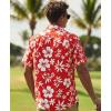image:imageKYKU Mens Hawaiian Shirts Short Sleeve Button Down Summer Vacation Beach Shirts Pleated Back with PocketRust Red White Hibiscus