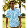 image:imageKYKU Mens Hawaiian Shirts Short Sleeve Button Down Summer Vacation Beach Shirts Pleated Back with PocketSky Blue White Hibiscus