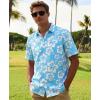 image:imageKYKU Mens Hawaiian Shirts Short Sleeve Button Down Summer Vacation Beach Shirts Pleated Back with PocketSky Blue White Hibiscus