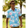 image:imageKYKU Mens Hawaiian Shirts Short Sleeve Button Down Summer Vacation Beach Shirts Pleated Back with PocketSky Blue White Tropical Floral