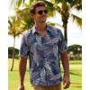 image:imageKYKU Mens Hawaiian Shirts Short Sleeve Button Down Summer Vacation Beach Shirts Pleated Back with PocketSteel Blue Palm Leaf
