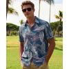 image:imageKYKU Mens Hawaiian Shirts Short Sleeve Button Down Summer Vacation Beach Shirts Pleated Back with PocketSteel Blue Palm Leaf
