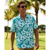 image:imageKYKU Mens Hawaiian Shirts Short Sleeve Button Down Summer Vacation Beach Shirts Pleated Back with PocketTeal Blue White Floral