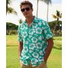 image:imageKYKU Mens Hawaiian Shirts Short Sleeve Button Down Summer Vacation Beach Shirts Pleated Back with PocketTeal White Hibiscus
