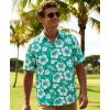 image:imageKYKU Mens Hawaiian Shirts Short Sleeve Button Down Summer Vacation Beach Shirts Pleated Back with PocketTeal White Hibiscus