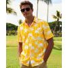 image:imageKYKU Mens Hawaiian Shirts Short Sleeve Button Down Summer Vacation Beach Shirts Pleated Back with PocketYellow White Palm Tree