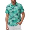 image:imageKYKU Mens Hawaiian Shirts Short Sleeve Button Down Summer Vacation Beach Shirts Pleated Back with PocketAqua Blue Palm Leaf