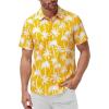 image:imageKYKU Mens Hawaiian Shirts Short Sleeve Button Down Summer Vacation Beach Shirts Pleated Back with PocketYellow White Palm Tree