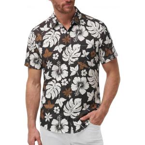 image:imageKYKU Mens Hawaiian Shirts Short Sleeve Button Down Summer Vacation Beach Shirts Pleated Back with PocketBlack White Floral