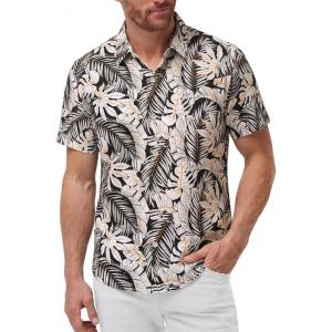 image:imageKYKU Mens Hawaiian Shirts Short Sleeve Button Down Summer Vacation Beach Shirts Pleated Back with PocketBlack White Palm Leaf