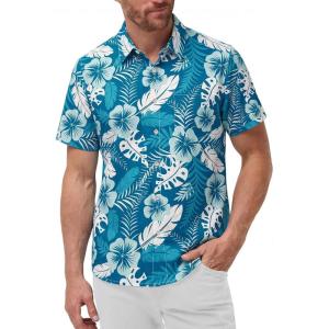 image:imageKYKU Mens Hawaiian Shirts Short Sleeve Button Down Summer Vacation Beach Shirts Pleated Back with PocketBlue Floral