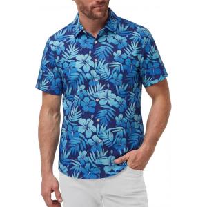 image:imageKYKU Mens Hawaiian Shirts Short Sleeve Button Down Summer Vacation Beach Shirts Pleated Back with PocketBlue Hibiscus