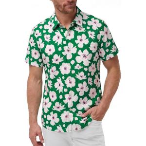 image:imageKYKU Mens Hawaiian Shirts Short Sleeve Button Down Summer Vacation Beach Shirts Pleated Back with PocketGreen White Floral