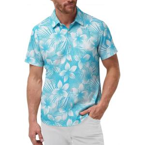 image:imageKYKU Mens Hawaiian Shirts Short Sleeve Button Down Summer Vacation Beach Shirts Pleated Back with PocketLight Blue White Floral