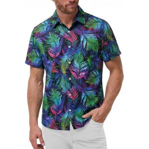 image:imageKYKU Mens Hawaiian Shirts Short Sleeve Button Down Summer Vacation Beach Shirts Pleated Back with PocketMulticolor Palm Leaf