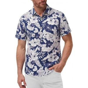 image:imageKYKU Mens Hawaiian Shirts Short Sleeve Button Down Summer Vacation Beach Shirts Pleated Back with PocketNavy Blue Floral