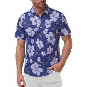 image:imageKYKU Mens Hawaiian Shirts Short Sleeve Button Down Summer Vacation Beach Shirts Pleated Back with PocketNavy Blue Hibiscus