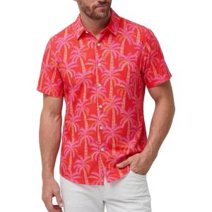 image:imageKYKU Mens Hawaiian Shirts Short Sleeve Button Down Summer Vacation Beach Shirts Pleated Back with PocketRed Coconut Tree