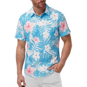 image:imageKYKU Mens Hawaiian Shirts Short Sleeve Button Down Summer Vacation Beach Shirts Pleated Back with PocketSky Blue White Tropical Floral