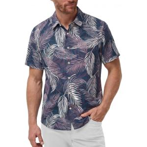 image:imageKYKU Mens Hawaiian Shirts Short Sleeve Button Down Summer Vacation Beach Shirts Pleated Back with PocketSteel Blue Palm Leaf