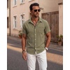 image:imageKYKU Mens Casual Short Sleeve Shirts Button Down Textured Summer Beach Vacation Shirt with PocketArmy Green