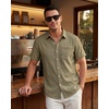 image:imageKYKU Mens Casual Short Sleeve Shirts Button Down Textured Summer Beach Vacation Shirt with PocketArmy Green