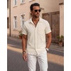 image:imageKYKU Mens Casual Short Sleeve Shirts Button Down Textured Summer Beach Vacation Shirt with PocketBeige