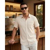 image:imageKYKU Mens Casual Short Sleeve Shirts Button Down Textured Summer Beach Vacation Shirt with PocketBeige