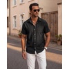 image:imageKYKU Mens Casual Short Sleeve Shirts Button Down Textured Summer Beach Vacation Shirt with PocketBlack