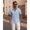 image:imageKYKU Mens Casual Short Sleeve Shirts Button Down Textured Summer Beach Vacation Shirt with PocketLight Blue