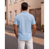 image:imageKYKU Mens Casual Short Sleeve Shirts Button Down Textured Summer Beach Vacation Shirt with PocketLight Blue