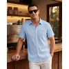 image:imageKYKU Mens Casual Short Sleeve Shirts Button Down Textured Summer Beach Vacation Shirt with PocketLight Blue