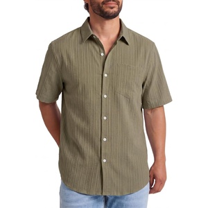 image:imageKYKU Mens Casual Short Sleeve Shirts Button Down Textured Summer Beach Vacation Shirt with PocketArmy Green
