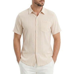 image:imageKYKU Mens Casual Short Sleeve Shirts Button Down Textured Summer Beach Vacation Shirt with PocketBeige