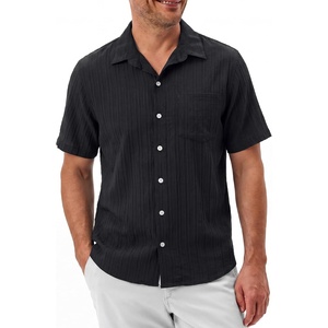 image:imageKYKU Mens Casual Short Sleeve Shirts Button Down Textured Summer Beach Vacation Shirt with PocketBlack