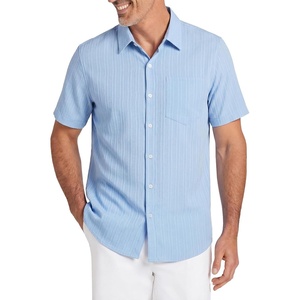 image:imageKYKU Mens Casual Short Sleeve Shirts Button Down Textured Summer Beach Vacation Shirt with PocketLight Blue