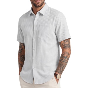 image:imageKYKU Mens Casual Short Sleeve Shirts Button Down Textured Summer Beach Vacation Shirt with PocketWhite