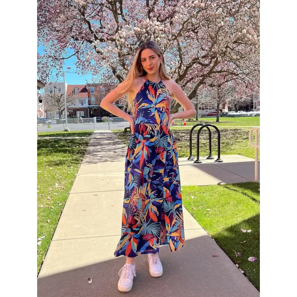KILIG Women 2024 Summer Maxi Dress Casual Floral Halter Neck Beach Hawaiian Outfits Wedding Guest Dress