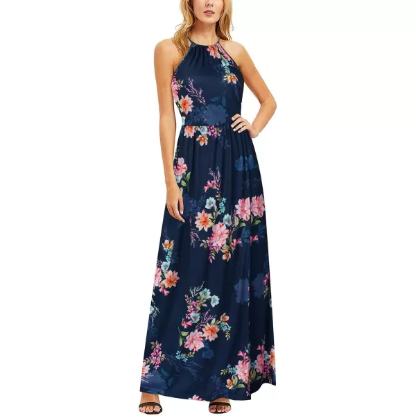 KILIG Women 2024 Summer Maxi Dress Casual Floral Halter Neck Beach Hawaiian Outfits Wedding Guest Dress